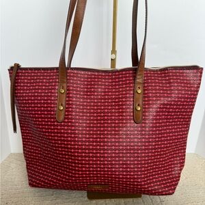 Fossil Red and Brown Patterned Shoulder Tote